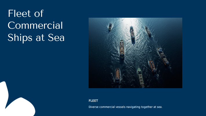 Fleet capability illustration with tankers, container vessels, offshore vessels, and port cranes